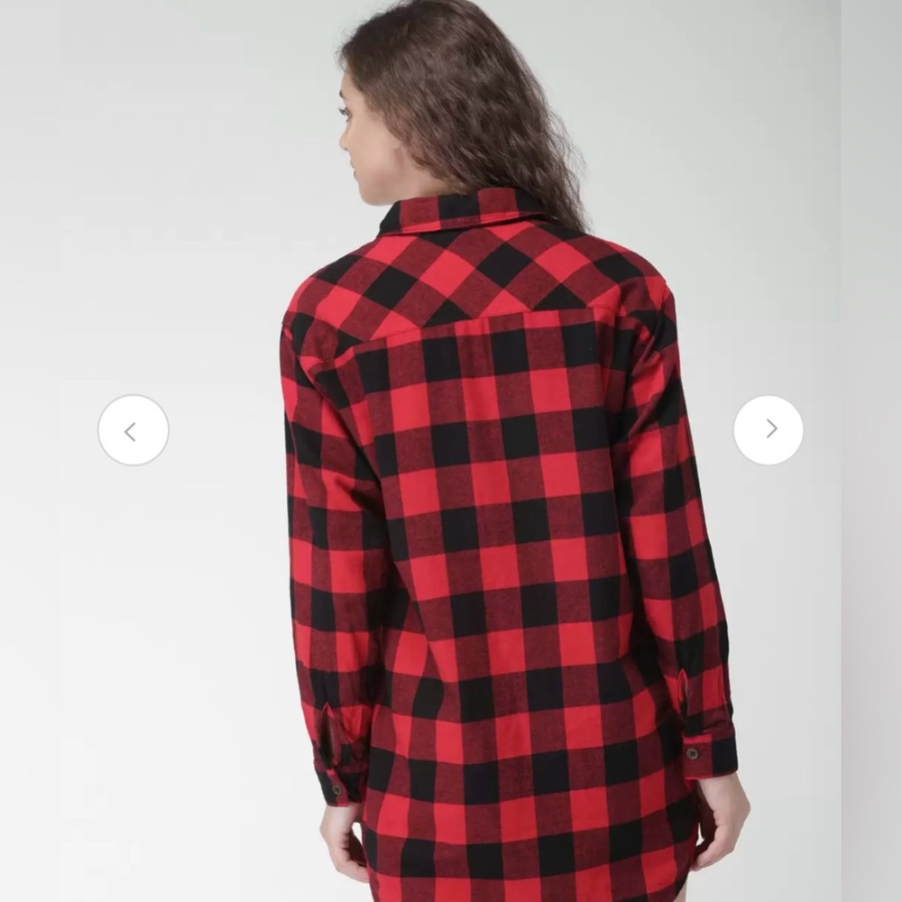 Forever 21 Red and Black 3/4 Sleeve Button Down Shirt - Picture 5 of 9